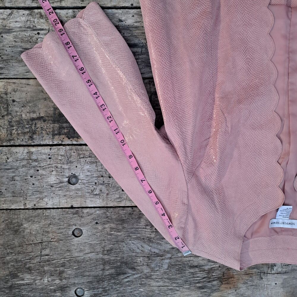 Newport News Womens Leather Size 14 Large Open Front Scallop Blazer Jacket Pink - Picture 9 of 9